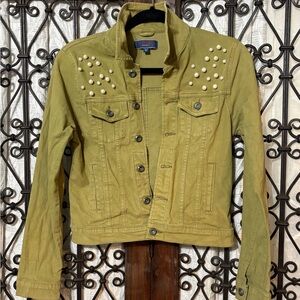 Stylish Olive Green Studded Jean Jacket